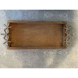 Rustic Mango Wood Serving Tray with Starfish Handles Coastal Decor